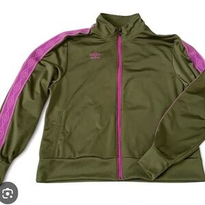 Umbro soccer Olive Green track women’s Jacket with pink Accents size L